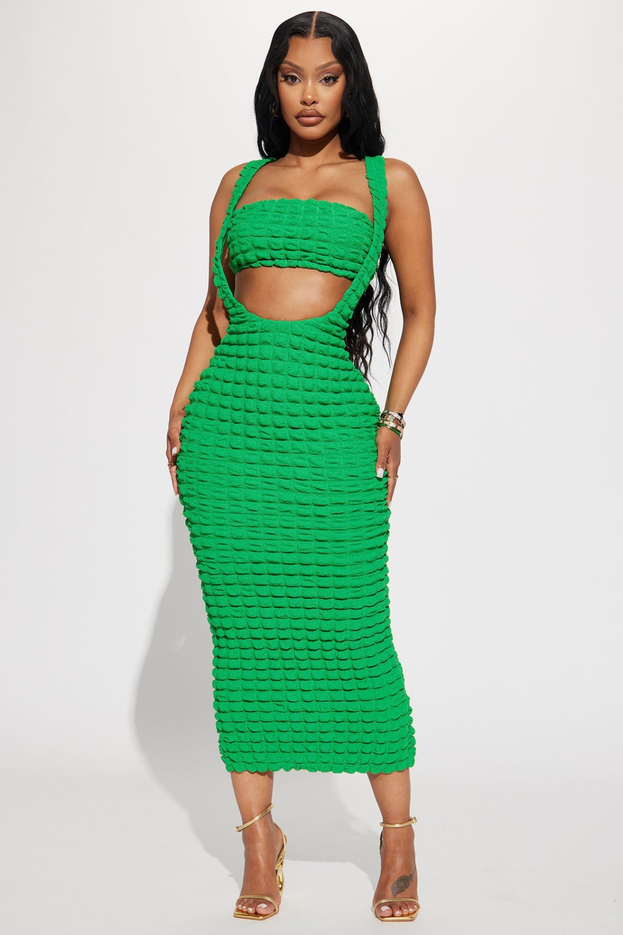 fashion nova clothes Niche Utama Home Cali Bubble  Piece Midi Dress - Kelly Green